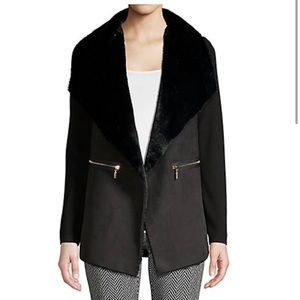 Faux Fur and Suede Wide Lapel Open Sweater Jacket by Premise NWT